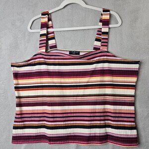Lane Bryant 22/24 Plus Size Crop Top Maroon Purple Black Striped Ribbed Tank